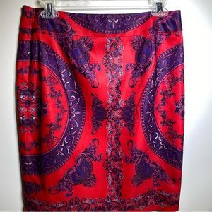 Baroque Blooming Medallion red purple mini skirt Vintage 90s Barbiecore INC Sz 6